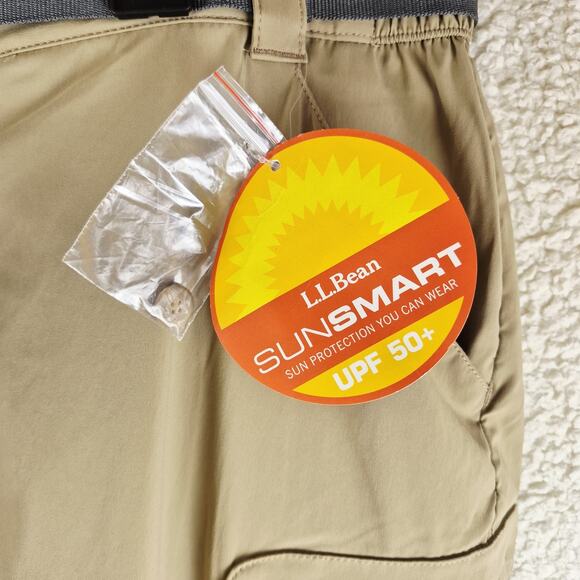 LL Bean Pants Mens Medium Khaki SunSmart UPF 50+ Outdoor Hiking Nylon Belted - Picture 3 of 16
